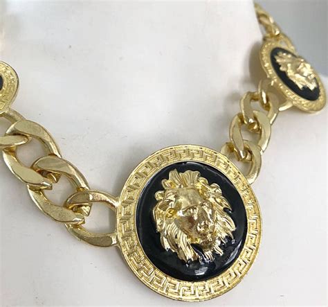 real gold versace necklace|authentic Versace lion necklace.